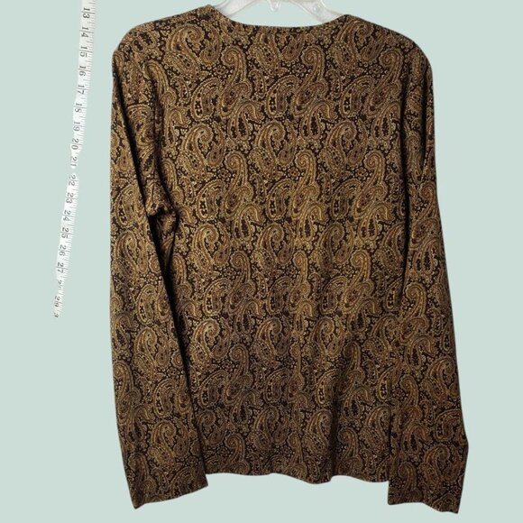 Jones New York Signature  Paisley pullover  Long Sleeve Shirt Brown Xlarge - Picture 2 of 7